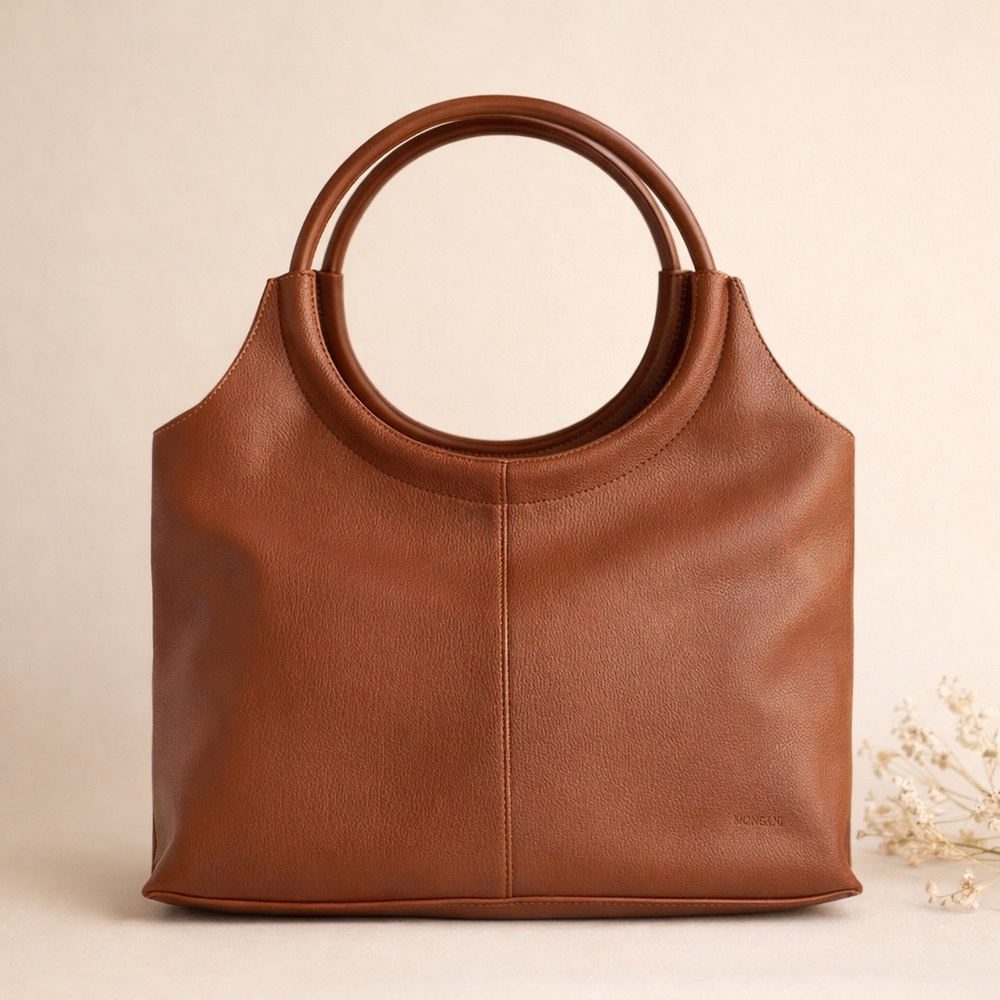 Vintage Vegan Mondani Faux Leather Shoulder Bag Brown Double Handle